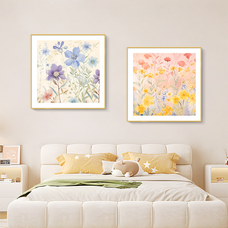 速发奶组风卧室装饰画主卧床头背景卉挂画高级感花墙餐厅墙面油合
