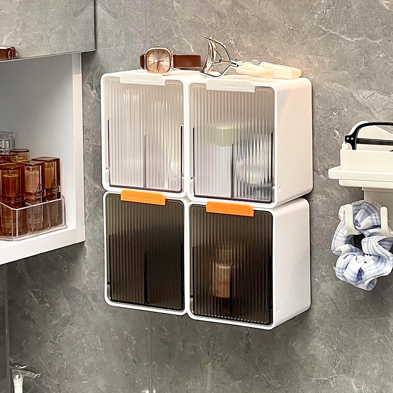 速发卫生间水漱台墙上防妆棉签化洗棉收纳盒粉扑卸妆棉发饰收纳置