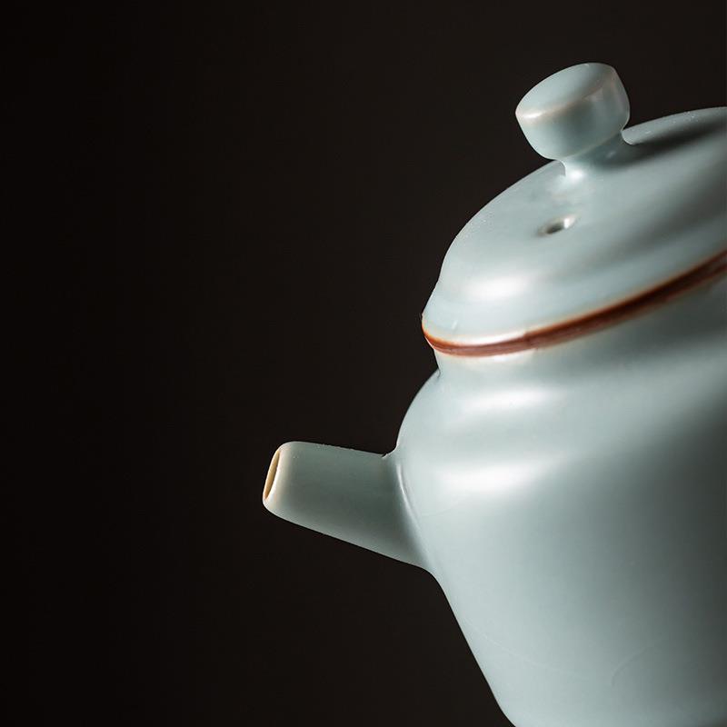 直销新款天青汝窑茶壶泡茶单壶陶瓷茶具茶杯家用喝茶冲茶壶套装汝