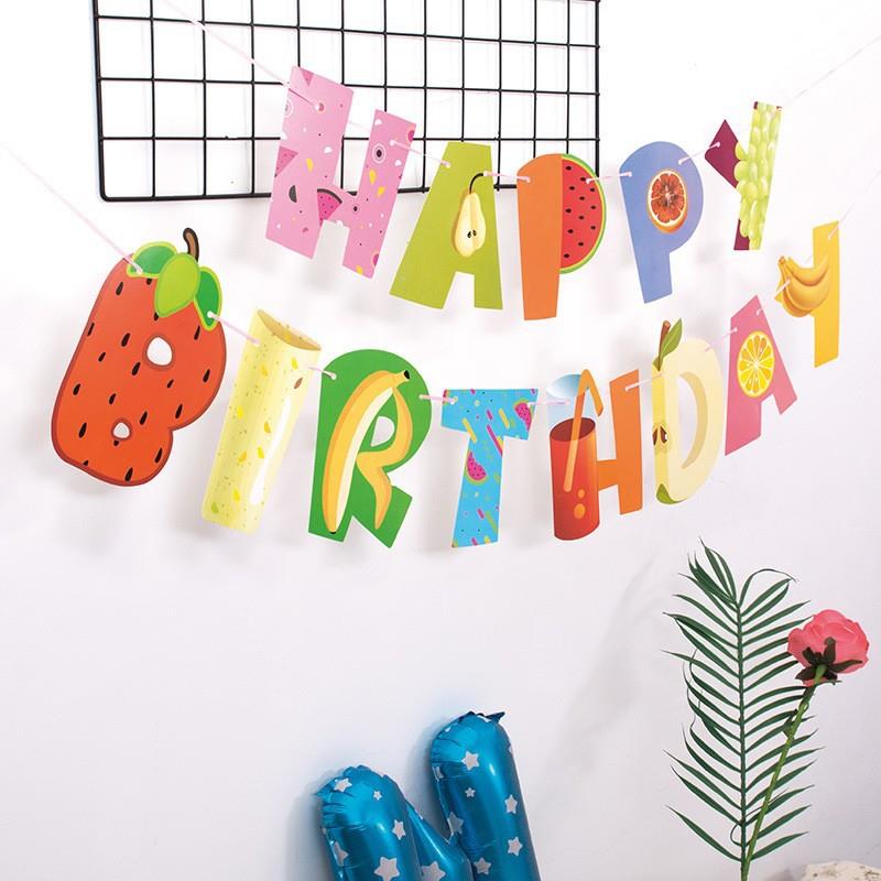 直销新款新款夏威夷字母生日水果拉旗 水果生日派对果汁横幅拉旗