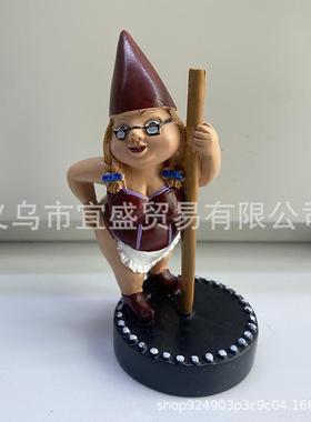 直销新款跨境舞女装饰品钢管摆件侏儒矮人设计树脂搞笑外贸摆件家
