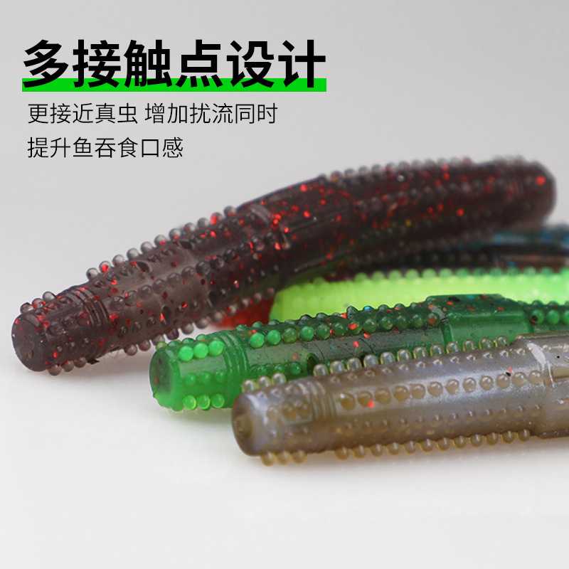 新款直销浮水TPR路亚饵7cm棒棒虫内置玻璃响管浮水软虫淡水海钓鱼