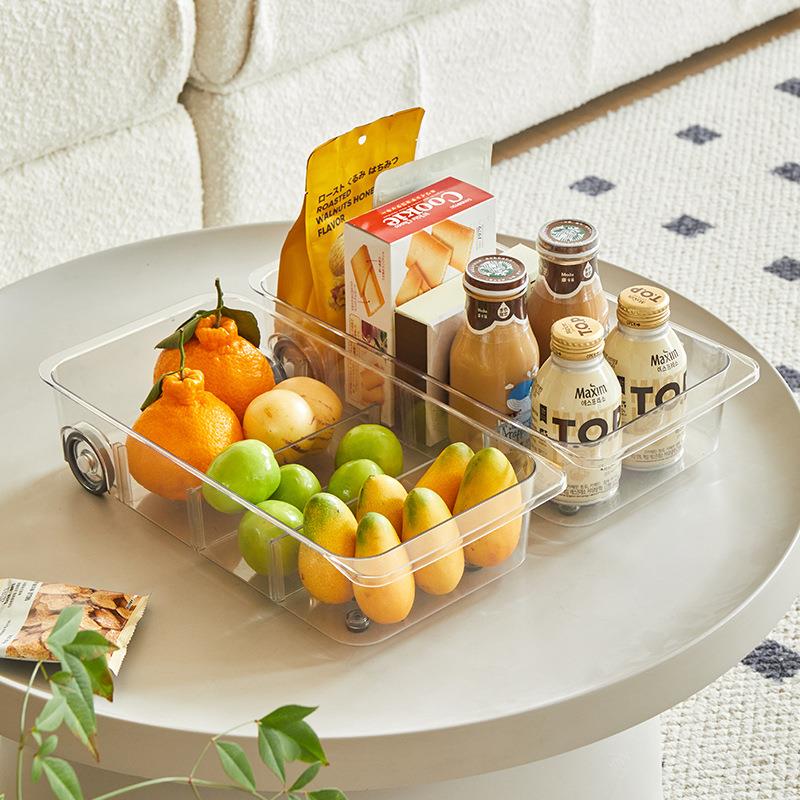 直销新款厨房多功能水槽置物架抽拉式带滑轮分隔收纳盒透明下水槽