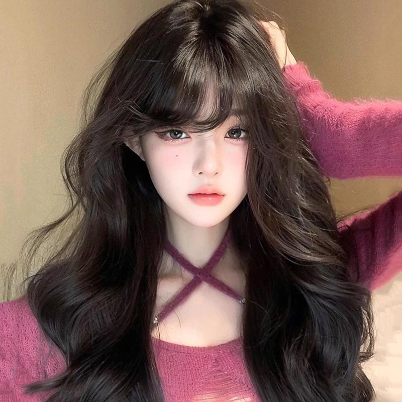 新款直销学生百搭女生假发卷发女长发温丝大波浪仿真无痕全头套式