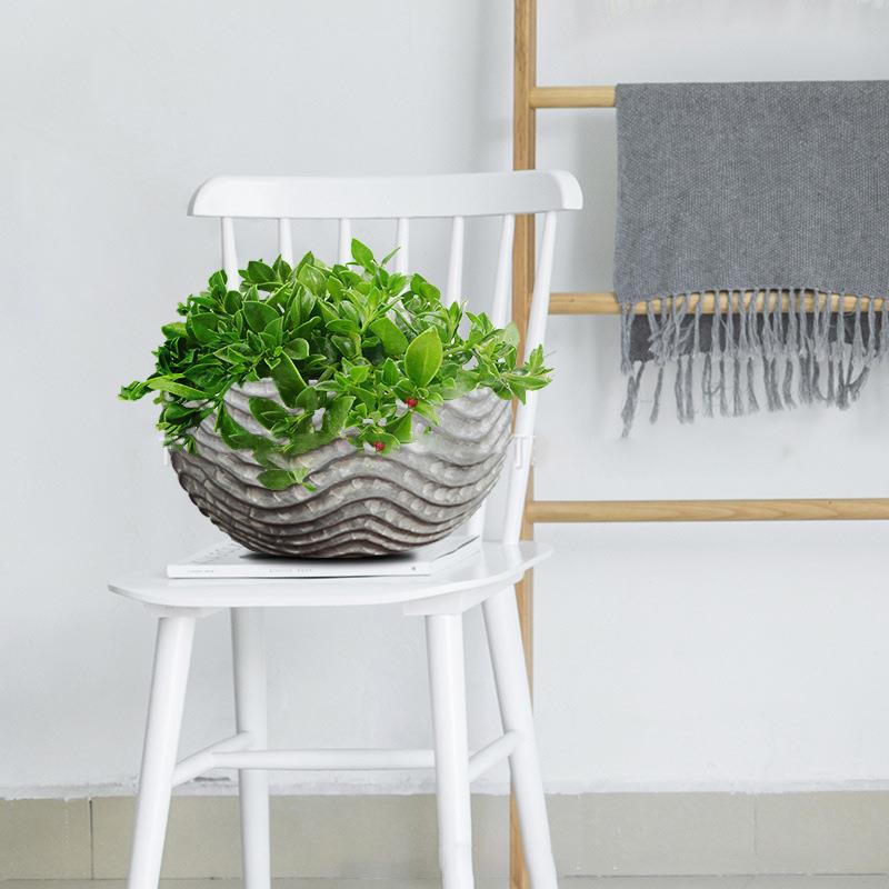 直销新款敞口大花盆水泥圆形户外景观庭院镁泥花瓶落地客厅摆件绿