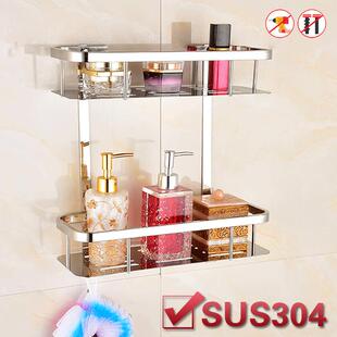 直销新款304不锈钢置物架卫生间角架单层双层方型角架浴室收纳架