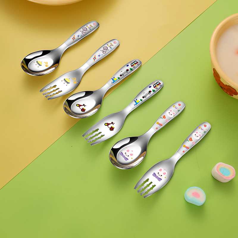 新款直销卡通316不锈钢儿童勺子叉子勺子不锈钢高颜值宝宝喝汤干