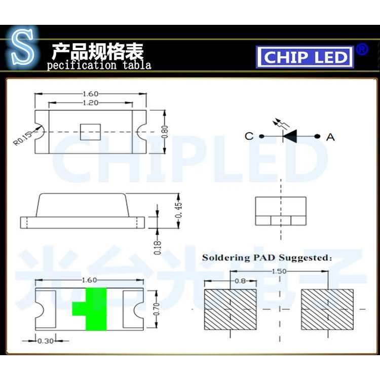 新款直销led贴片灯珠0603翠绿绿色纯绿绿光指示灯光源smd发光二极