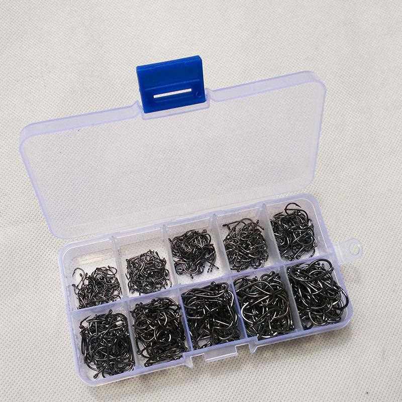 直销新款鱼钩伊势尼管付鱼钩套装 不带孔鱼钩 500个盒装黑色金色