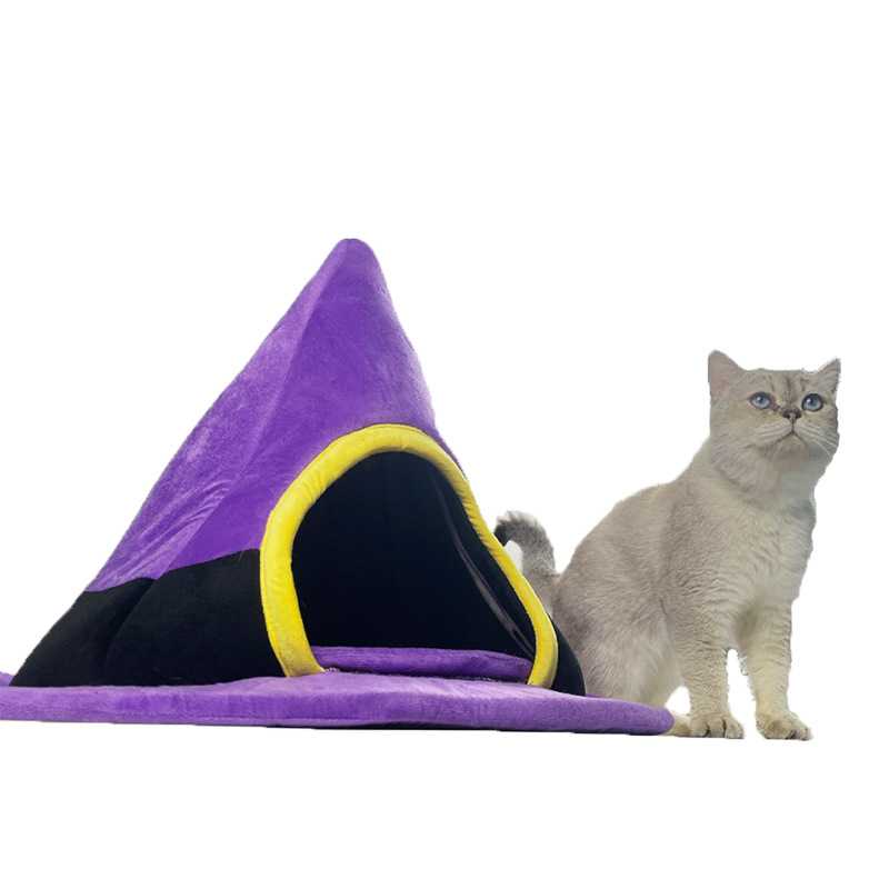 新款直销万圣节女巫帽子猫窝亚马逊宠物窝半封闭式保暖宠物猫房子