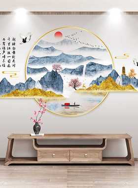 新款直销卉之彩中国风CH69009江山如画书房客厅沙发电视背景贴画
