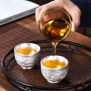 直销新款包银浮雕龙凤主人杯手工鎏银杯家用礼品茶杯高档单杯酒杯