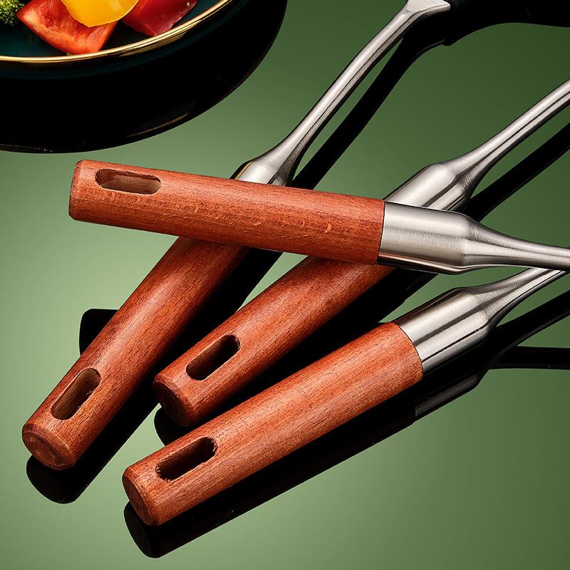 直销新款防烫木柄硅胶厨具套装 家用不粘锅煎炒铲汤勺烹饪锅铲