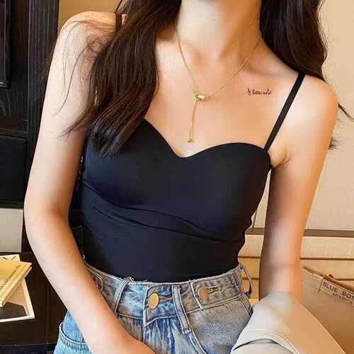 新款直销跨境外贸美背小背心带胸垫一体式冰丝吊带背心女透气长款