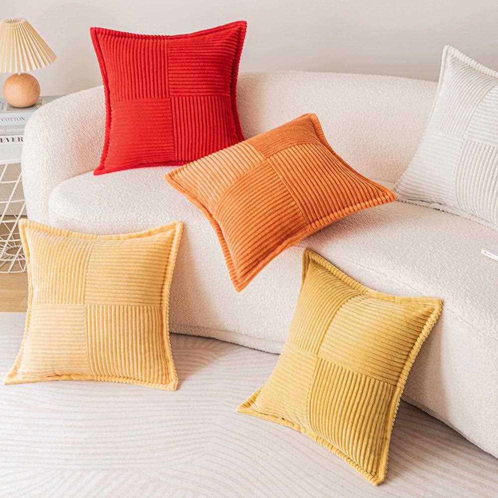 直销新款纯色灯芯绒田字格抱枕套现代简约玉米条拼接压边客厅沙发