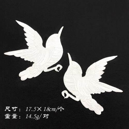 新款直销黑白小鸟刺绣布贴装外套装饰辅料纯色背胶补丁贴绣章贴标
