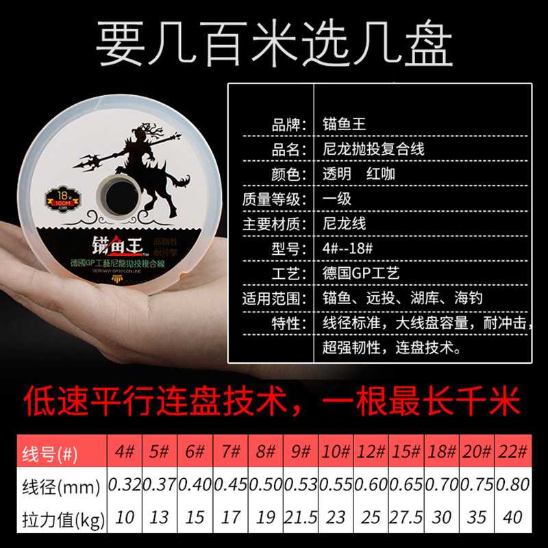 新款直销尼龙线原丝大号锚鱼线远投海竿线主线韧性10/12/15/18号
