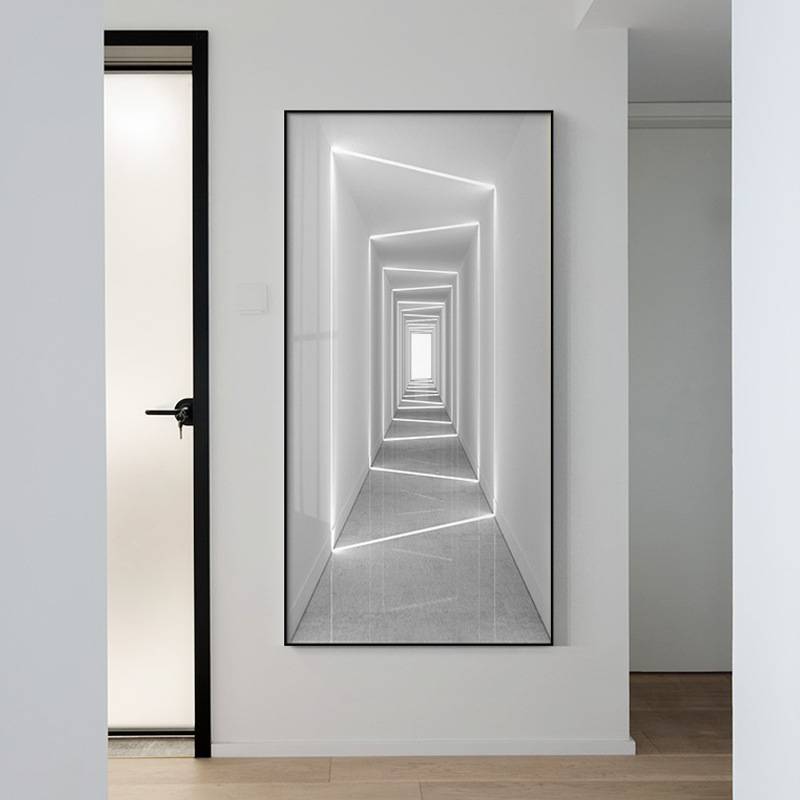 现代简约玄关装饰画走廊过道黑白建筑光影挂画视觉空间延伸感墙画图片