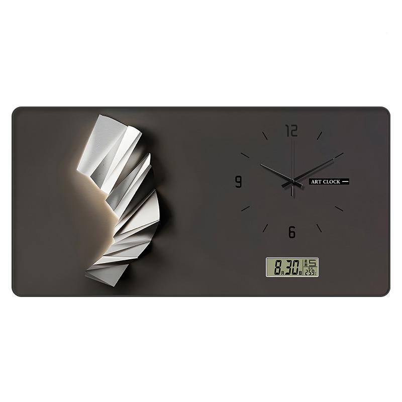 表现代轻奢万年历餐时静钟装饰画简约抽MVU象高档家用音电子钟厅