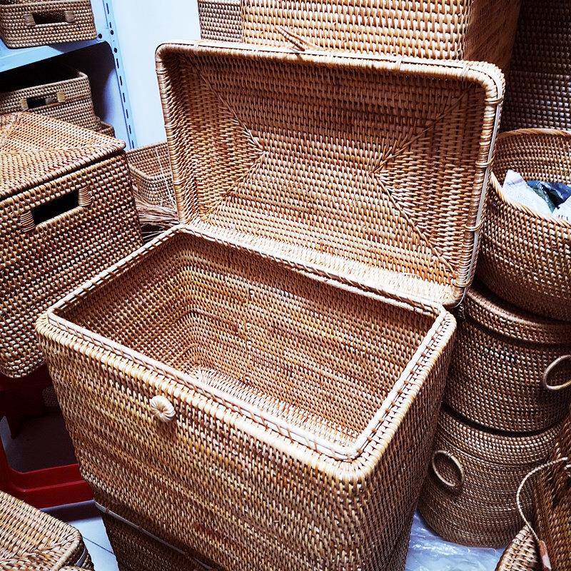 带越秋藤编收纳箱盖收纳桌面茶几杂物筐南衣服4586书本玩具柜子整