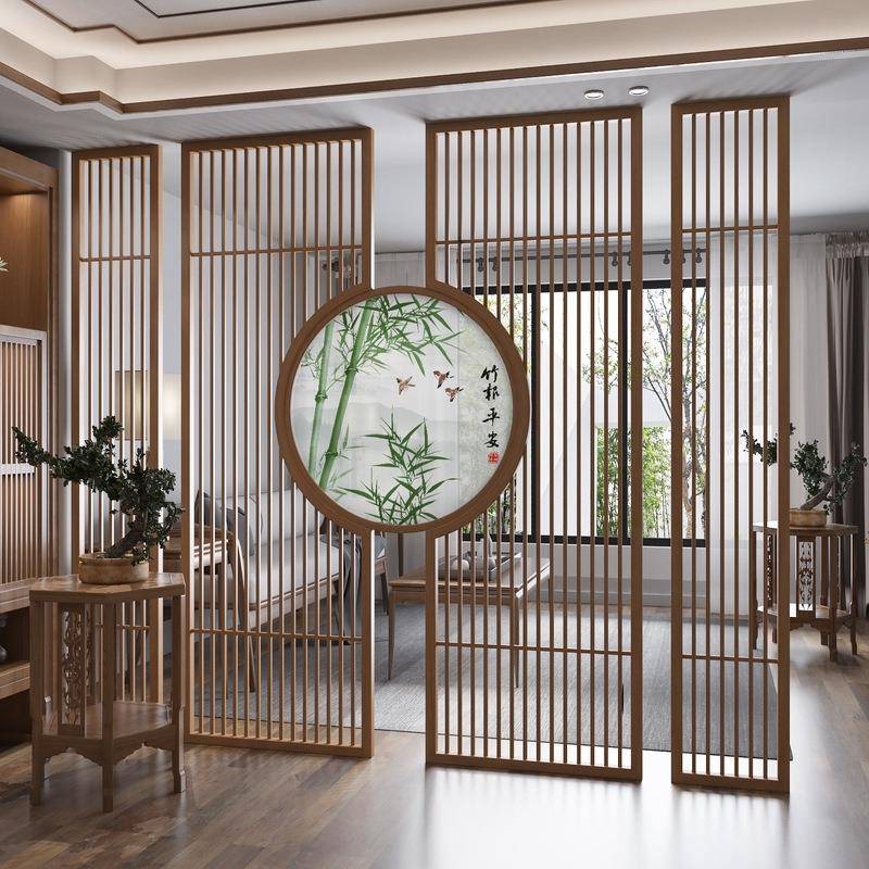 新中式屏风隔断地墙客MQI厅门玄关实镂空简约现进代书房木顶天立