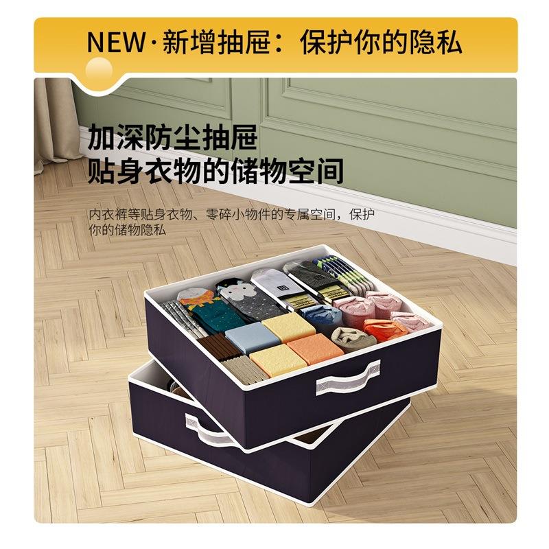 简易衣柜出租用钢管实VDZ耐用布艺带抽屉房布衣柜简家易组结装用