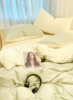 纯色拼水洗真丝四件套亲肤双裸7-89223睡床单被套上床笠件学生宿