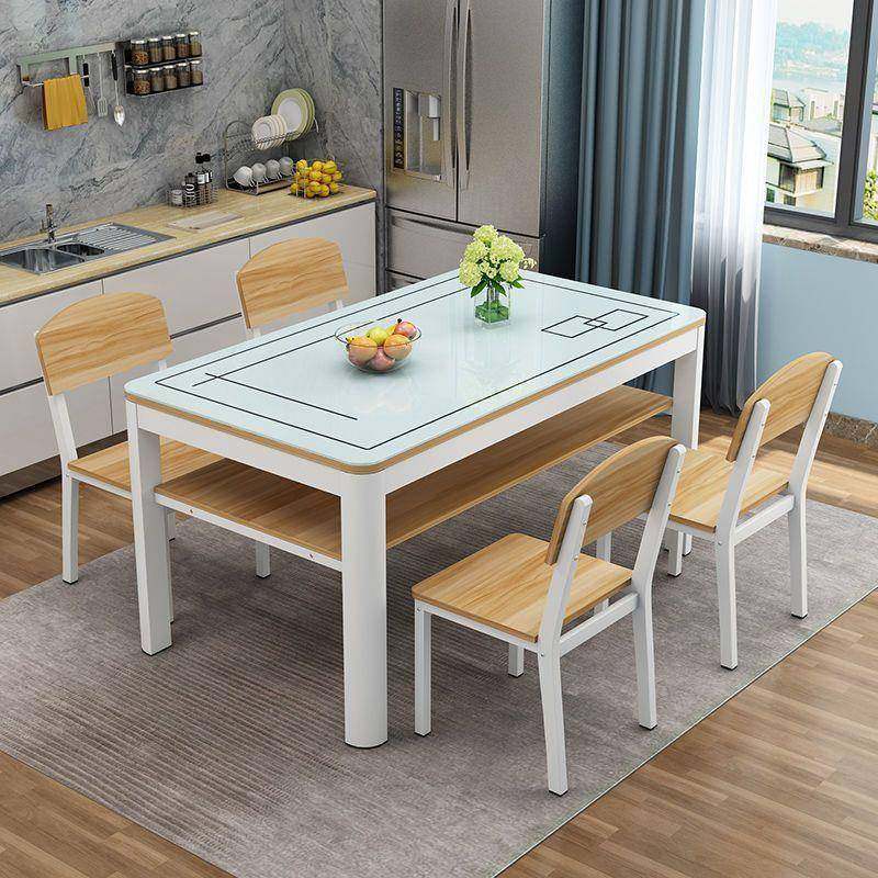 钢化玻璃餐桌椅合家户型长方形小饭桌KOD4人6用人现代简约双层组
