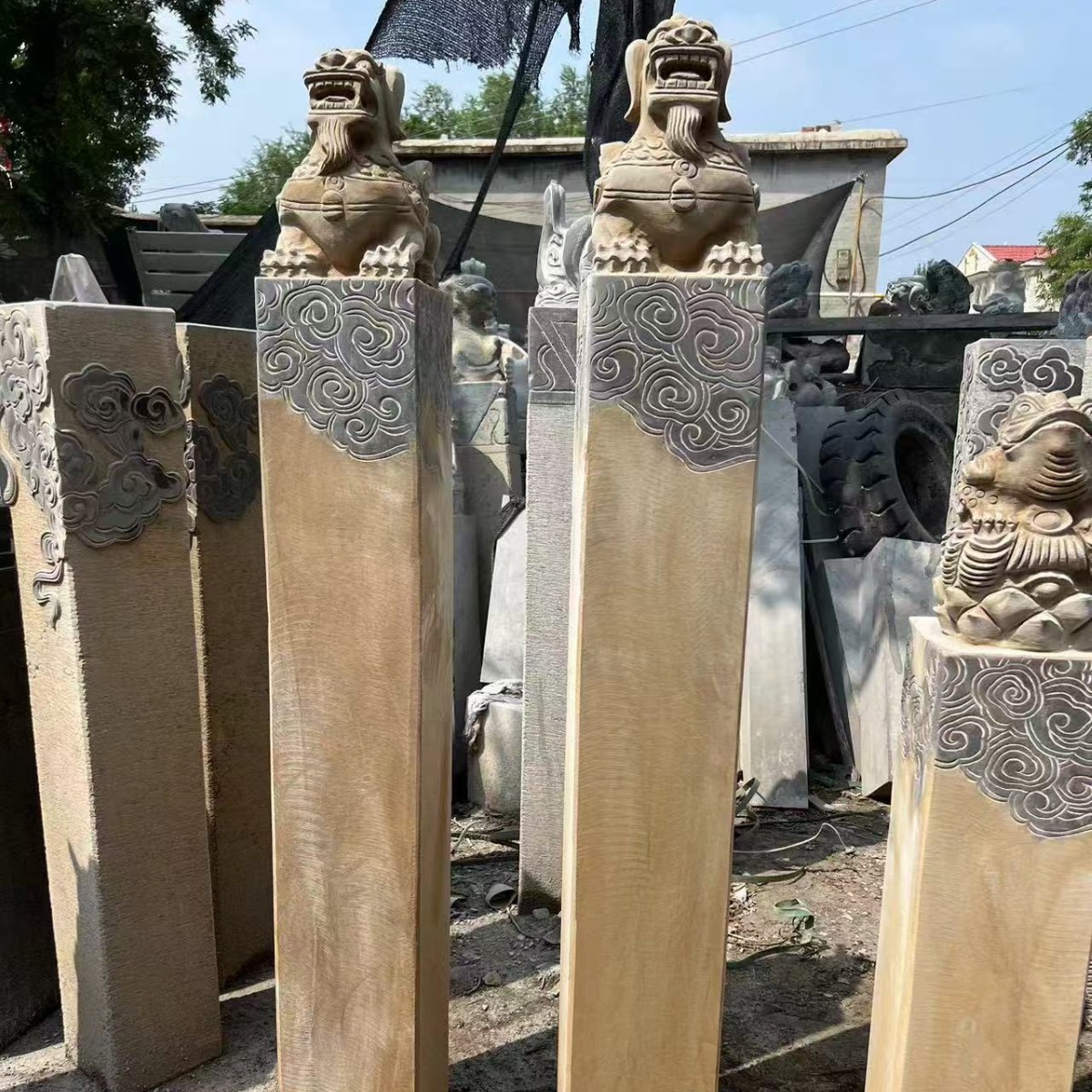 仿古青石狮子拴马桩门口摆件
