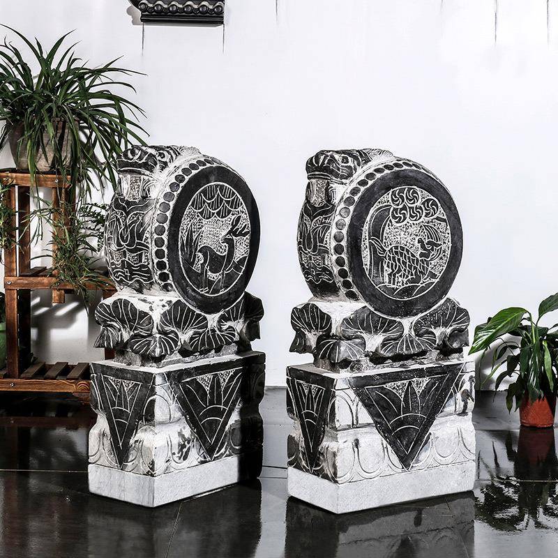 石雕门狮子青石抱石鼓石仿古青做RLC旧石头狮子麒麟墩门档门口庭