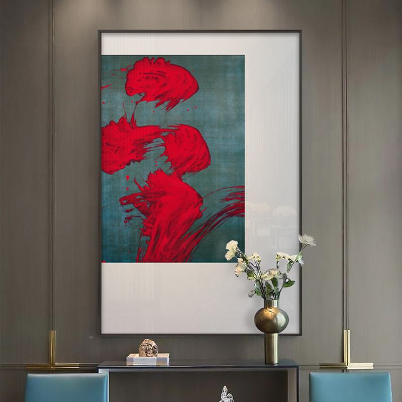 新中式红色装画饰软装样壁板房挂画YQZ客厅售入户玄关楼处抽象大