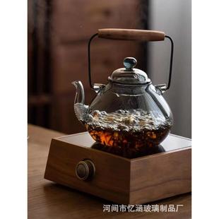 围炉煮茶桌复古高硼硅玻璃梁壶提电陶炉烧壶家用水玻无忧壶璃茶大