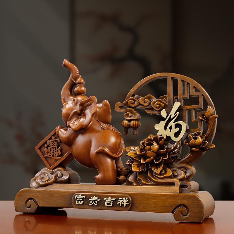 富贵吉祥大象摆件创意招财中式客厅电视柜玄关办公桌装饰摆件