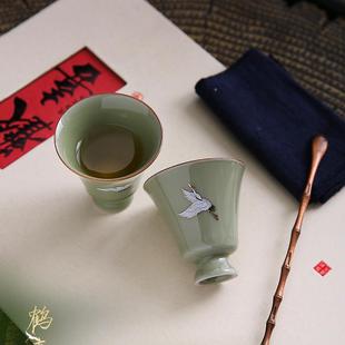 秘色瓷茶杯主人杯套组陶瓷品茗杯高足杯单杯六杯礼盒装 直销新款 功