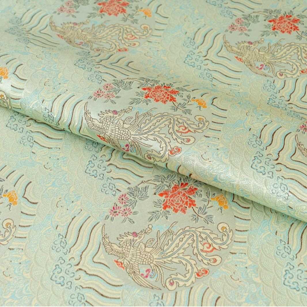 直销新款织锦缎旗袍中国风儿童拜年服海浪凤凰抱枕汉服布料面料提