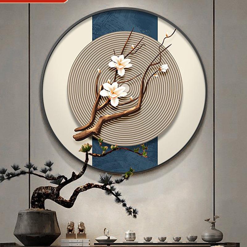 直销新款新中式餐厅背景墙挂画入户玄关装饰画书房茶室壁画进门梅