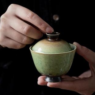 苍翠烧陶瓷复古盖碗单个高档二才泡茶碗家用日式 直销新款 窑变功夫