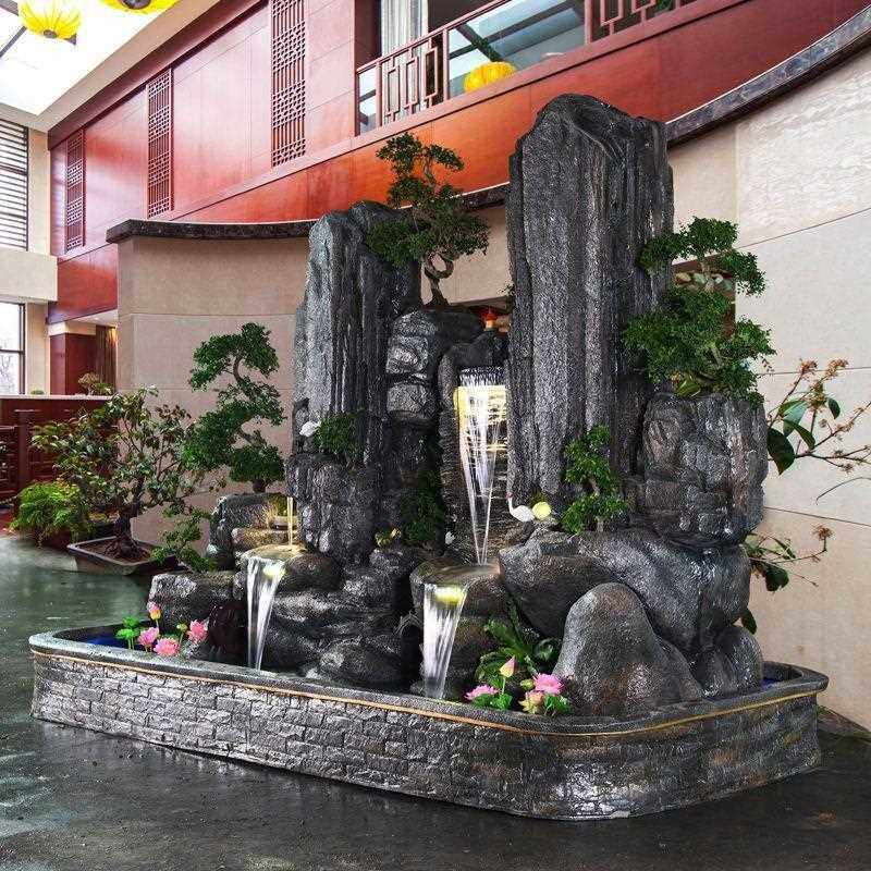 直销新款大型假山流水喷泉摆件花园庭院别墅酒店室外高山瀑布鱼池