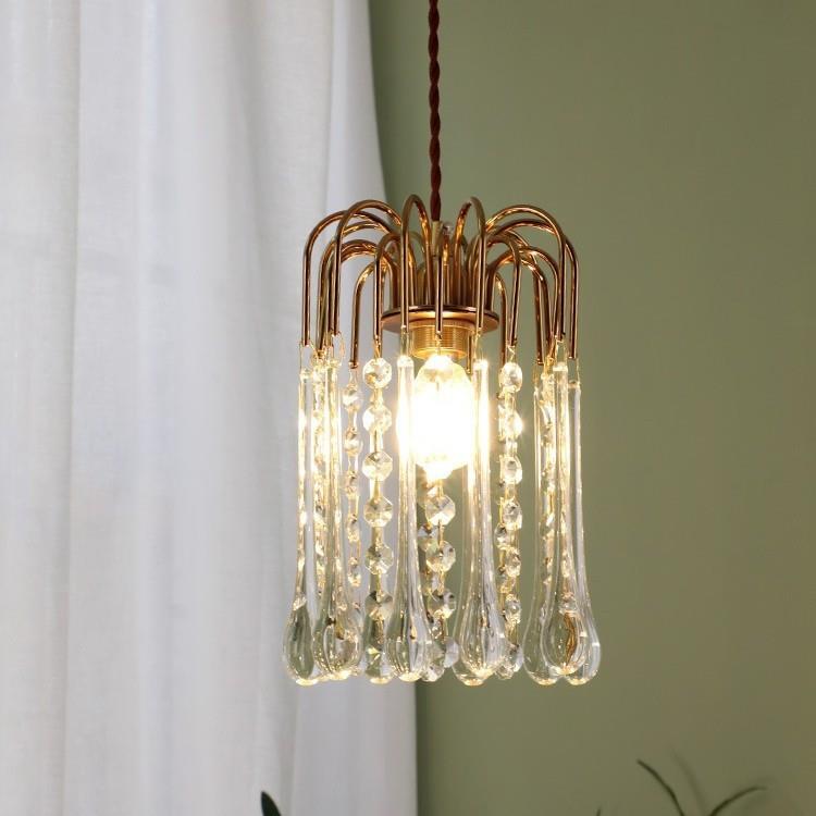 直销新款美式复古浪漫温馨水滴玻璃小吊灯飘窗衣帽间卧室床头吊灯