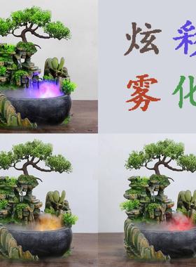 厂家直L20销桌面你创意小迷假件山水摆鱼缸鱼池加湿招财流跨镜