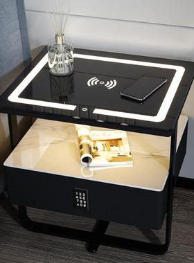 J能HC02充智轻奢岩板床头柜极JHC02简铁艺无线电现代简密约码锁床