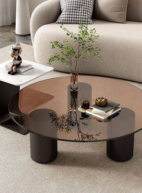 宿现代简客厅几家用轻奢圆形玻璃岩板意式小户型VFH约茶几边民组