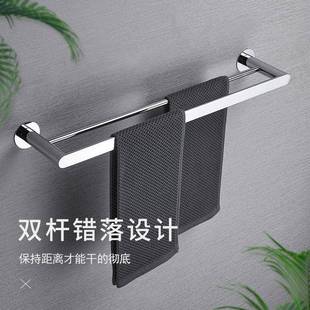 浴架镀免铬双巾QTJ带杆卫生间置物 全铜浴室挂件打孔毛巾层架套装