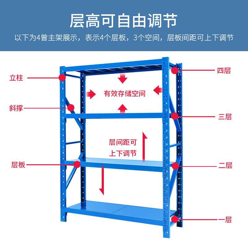 厂家直销轻中型仓储货架置物架仓库货架多层服装杂物架杂物间货架