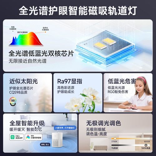 智能米家磁吸轨道灯暗装家用嵌入式无主灯客厅无极调光泛光格栅灯