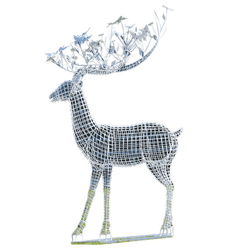 户外不锈钢镂空钢丝鹿抽象云朵动物雕塑样品屋展示中心园林草坪装