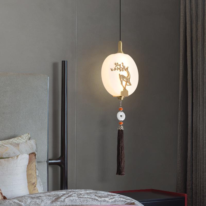 【梅花鹿】卧室灯床头吊灯新款全铜玄关走廊过道艺术新中式小吊灯