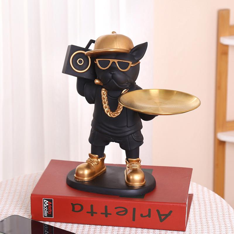 创意音箱法斗犬摆件家居玄关客厅桌面托盘收纳装饰摆设树脂工艺品