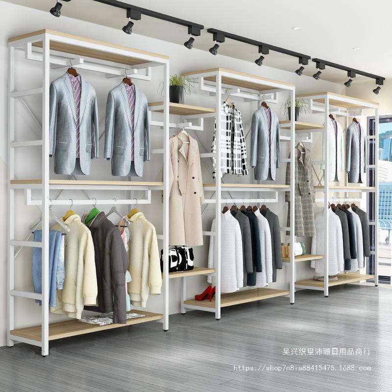 角钢衣柜服装店展示架落地式双层挂衣架童装男女服装店陈列架衣服