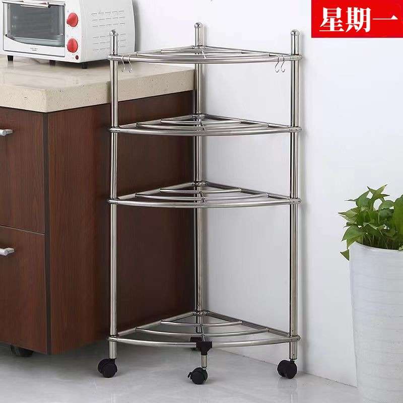 带轮加厚不锈钢厨房置物架三角架卫生间脸盆架收纳架多层落地锅架